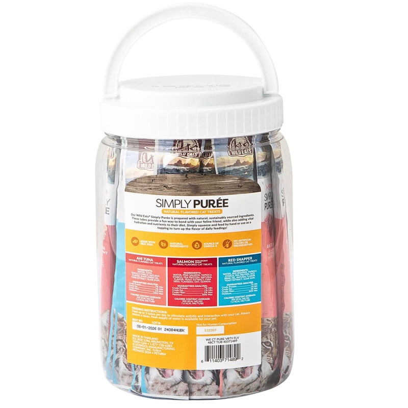 Wild Eats Simply Puree Variety Tub for Cats | 48 Individual Servings of All-Natural, High-Protein Puree Treats | Includes Multiple Flavors | Grain-Free, No Artificial Additives, Smooth Texture - Image 2