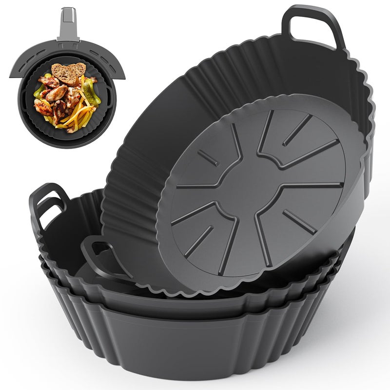 PINTAUR Round Silicone Air Fryer Liners 3Pack Ninja AF101 AF161 Silicone Liners for 453QT Reusable Air Fryer Accessories Food Grade Liners Compatible with Ninja COSORI Tefal Bear Chefman