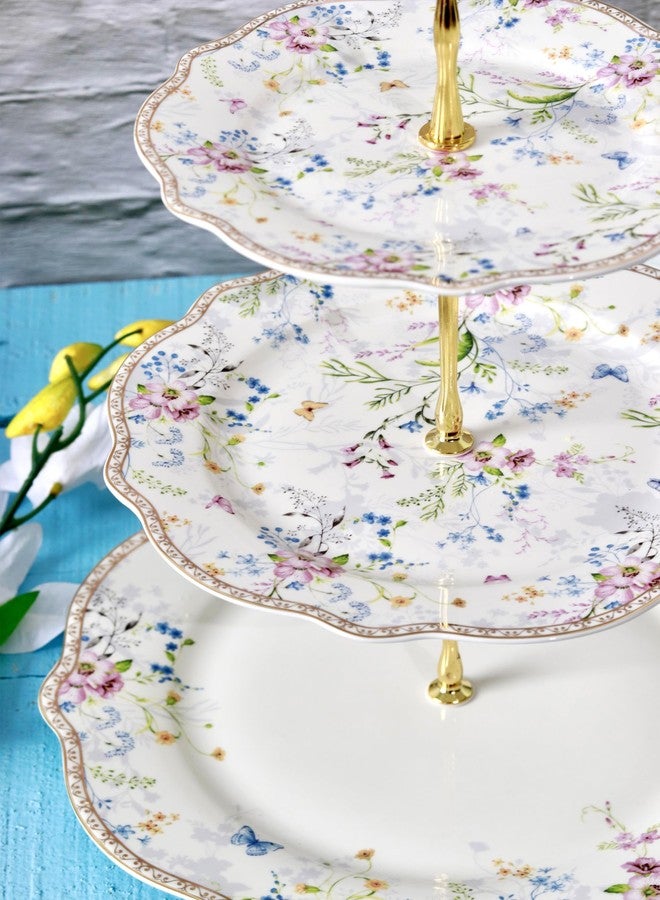 Vigneto Flower Bed Three Tier Dessert Stand, Cupcake Display and Cake Stand, Detachable Serving Dessert Tower | Finest Premium Porcelain - Image 4
