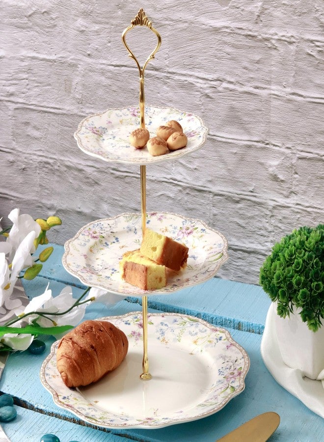 Vigneto Flower Bed Three Tier Dessert Stand, Cupcake Display and Cake Stand, Detachable Serving Dessert Tower | Finest Premium Porcelain - Image 1