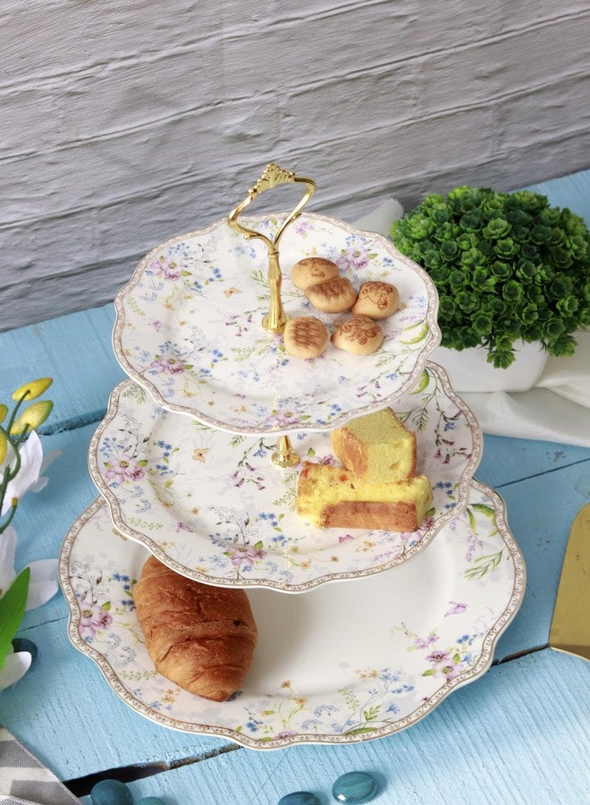 Vigneto Flower Bed Three Tier Dessert Stand, Cupcake Display and Cake Stand, Detachable Serving Dessert Tower | Finest Premium Porcelain - Image 3