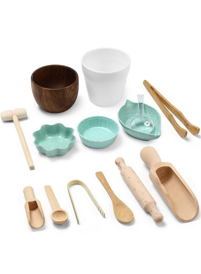 Tiangrid 14pcs Sensory Bin Tool Sensory Tools for Boys and Girls Fine Motor Skill Toys Wooden Tong Spoons Bowls Plate Hammer Magnifying Glass and Rolling Pin for Transfer Work and Fine Motor Learning - Image 1