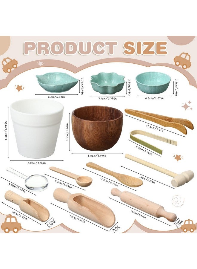 Tiangrid 14pcs Sensory Bin Tool Sensory Tools for Boys and Girls Fine Motor Skill Toys Wooden Tong Spoons Bowls Plate Hammer Magnifying Glass and Rolling Pin for Transfer Work and Fine Motor Learning - Image 2