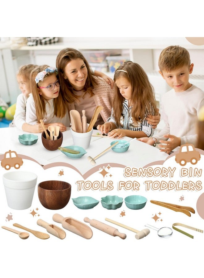 Tiangrid 14pcs Sensory Bin Tool Sensory Tools for Boys and Girls Fine Motor Skill Toys Wooden Tong Spoons Bowls Plate Hammer Magnifying Glass and Rolling Pin for Transfer Work and Fine Motor Learning - Image 4