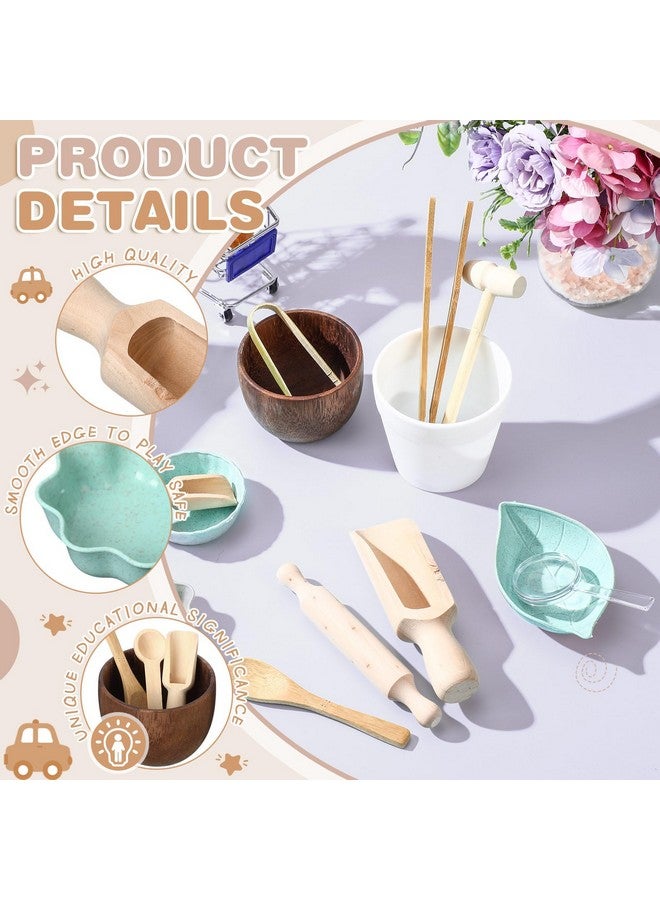 Tiangrid 14pcs Sensory Bin Tool Sensory Tools for Boys and Girls Fine Motor Skill Toys Wooden Tong Spoons Bowls Plate Hammer Magnifying Glass and Rolling Pin for Transfer Work and Fine Motor Learning - Image 3