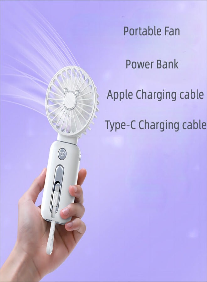 TEKUN 2 in 1 Separated design 10000mA Portable Fan Small fan Table fan Desk fan Mini fan Power Bank with 2 built-in Cable - Image 3