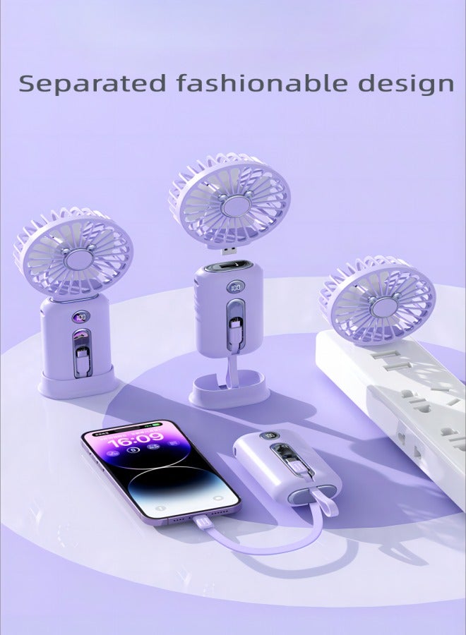 TEKUN 2 in 1 Separated design 10000mA Portable Fan Small fan Table fan Desk fan Mini fan Power Bank with 2 built-in Cable - Image 1