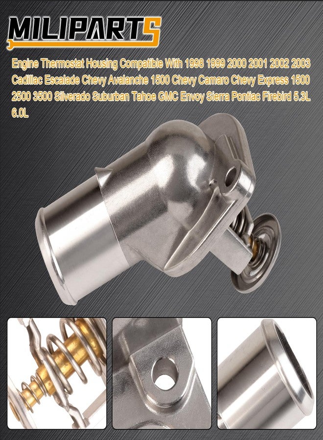 MILIPARTS Engine Thermostat Housing Compatible With 1998-2003 Cadillac Escalade Chevy Avalanche 1500 Chevy Camaro Express 1500 2500 3500 Silverado Suburban GMC Envoy Sierra Pontiac 5.3L 6.0L - Image 3