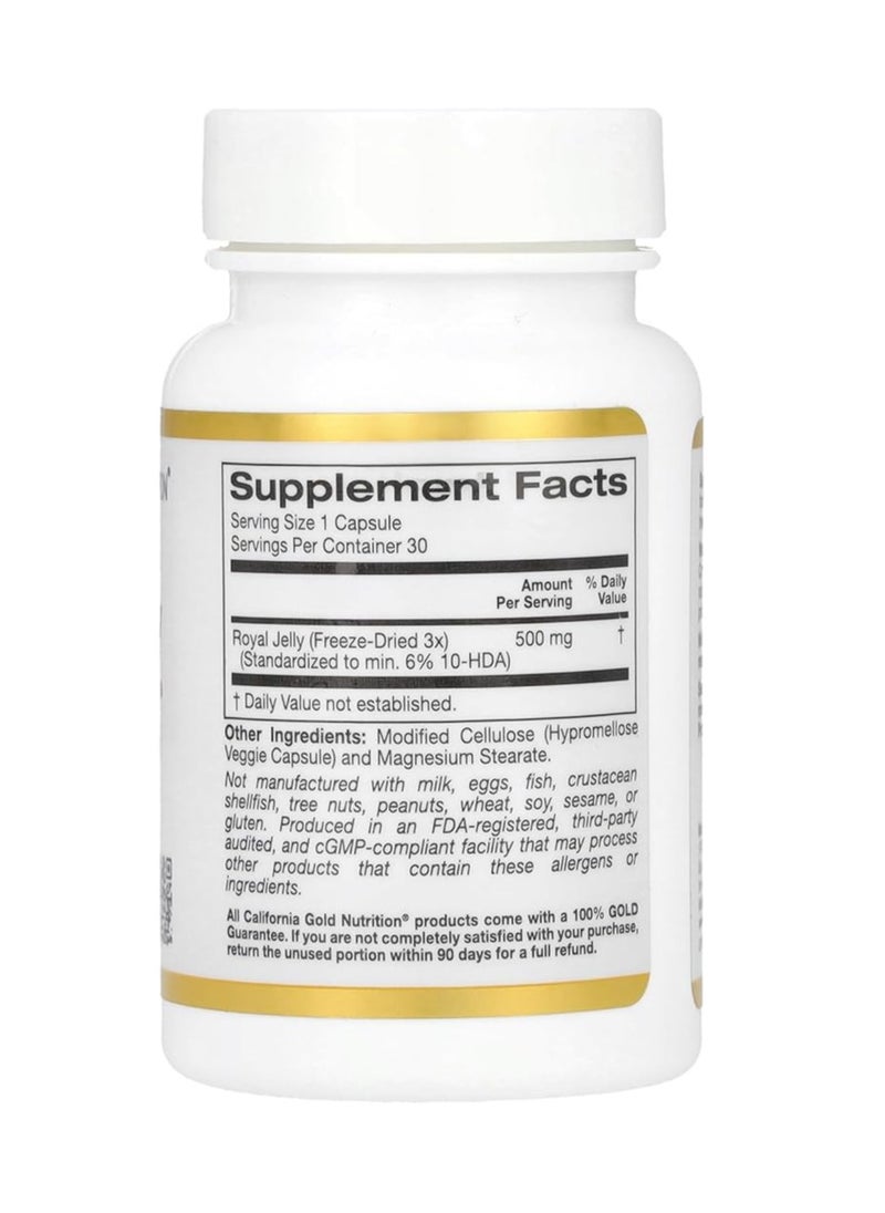 California Gold Nutrition California Gold Nutrition Royal Jelly 500 mg 30 Veggie Caps  - Image 2