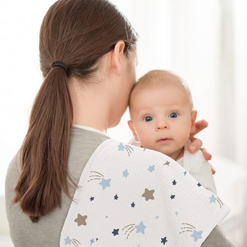 Bearmoss Muslin Burp Cloths, 100% Cotton Baby Burping Clothes, Large Extra Soft Absorbent for Unisex Newborn Boy and Girl, 20x10in, 6 Pack, Blue Print - Image 2