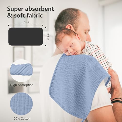 Bearmoss Muslin Burp Cloths, 100% Cotton Baby Burping Clothes, Large Extra Soft Absorbent for Unisex Newborn Boy and Girl, 20x10in, 6 Pack, Blue Print - Image 5