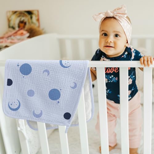 Bearmoss Muslin Burp Cloths, 100% Cotton Baby Burping Clothes, Large Extra Soft Absorbent for Unisex Newborn Boy and Girl, 20x10in, 6 Pack, Blue Print - Image 4