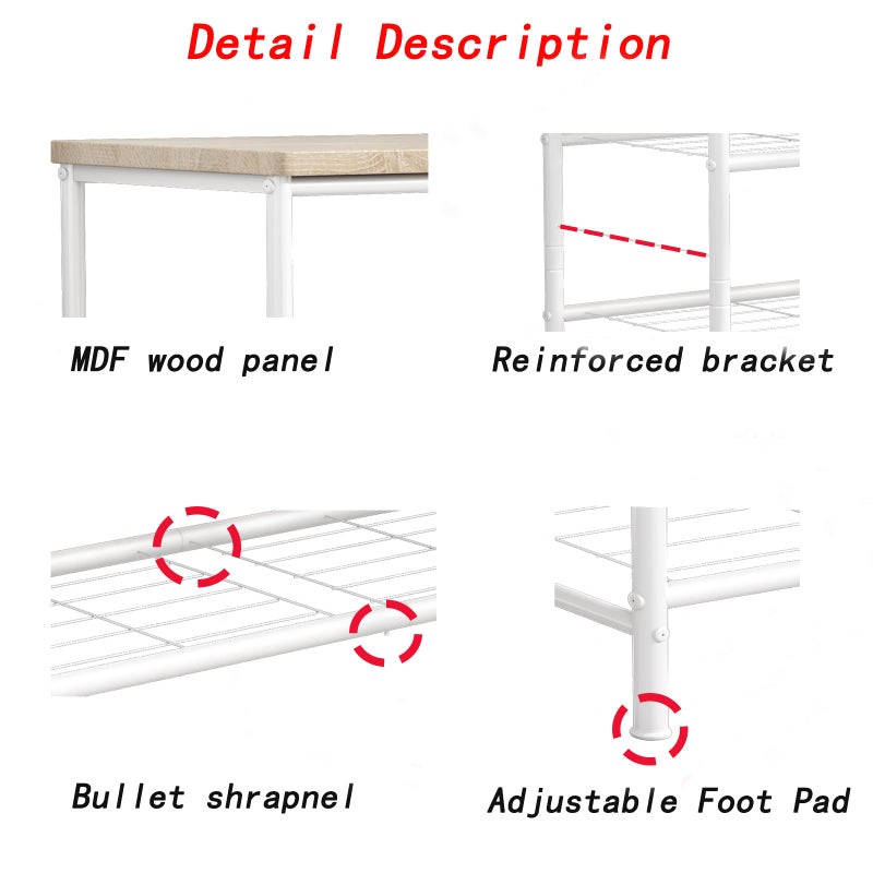 SUOERNUO Shoe Rack Organizer 5 Tier for Closet Entryway Free Standing Metal Storage Shoe Shelf with MDF Top Boardï¼ŒWhite+Oak - Image 4