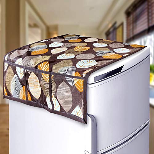 KANUSHI Industries® 1Pc Fridge Cover for Top with 6 Utility Pockets + 1 Handles Covers + 3 Fridge Mats (VAR-FRI-LONG-LEVS-BROWN-COMBO-M-3) - Image 2