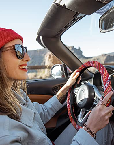 SEG Direct Boho Steering Wheel Cover with Baja Blanket Cloth Ethnic Style Auto Wheel Cover Made of Coarse Flax Fits 14 1215 14 inches Car Wheel - Image 3