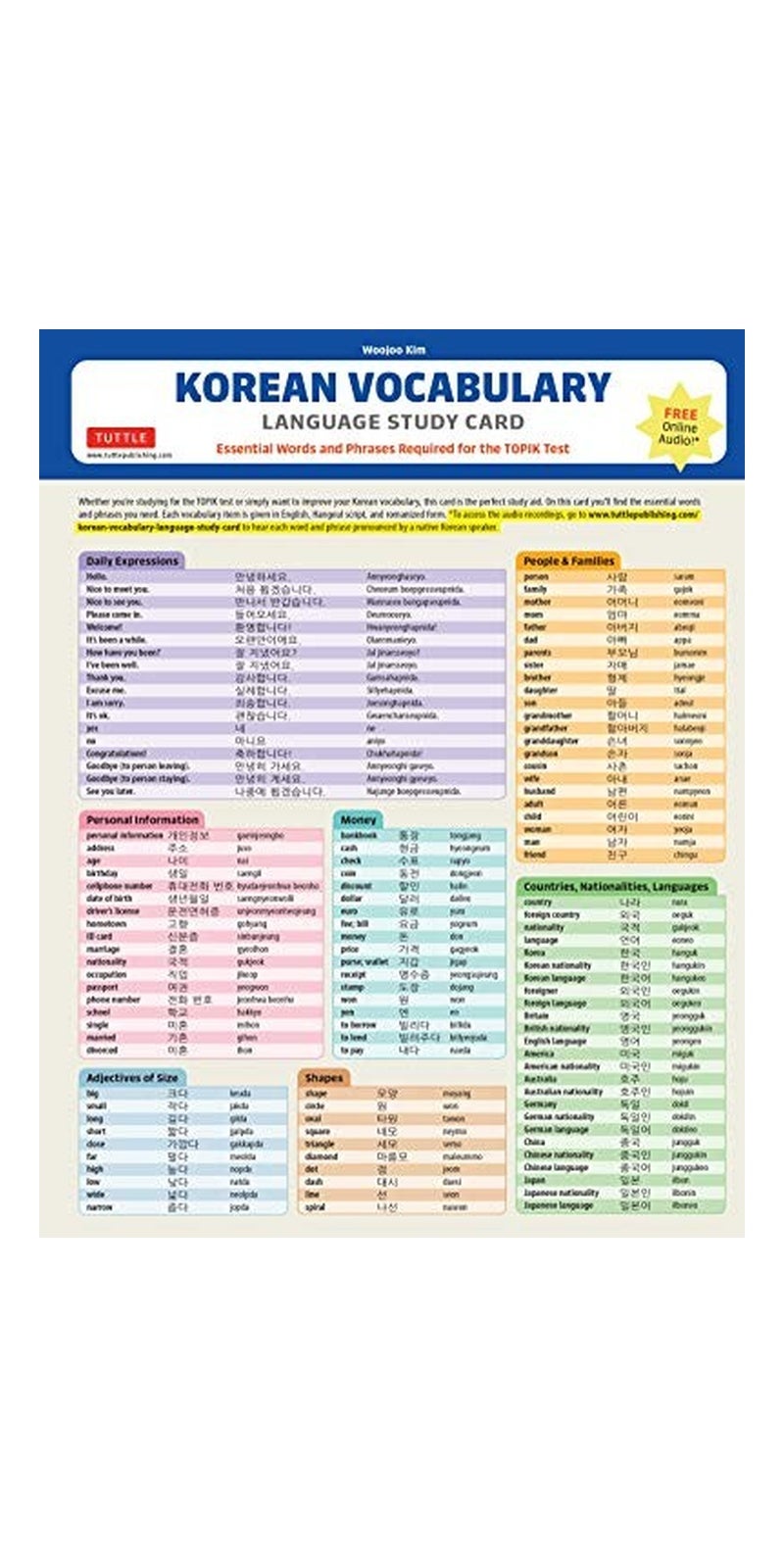 Korean Vocabulary Study Card: Key Vocabulary for TOPIK Test