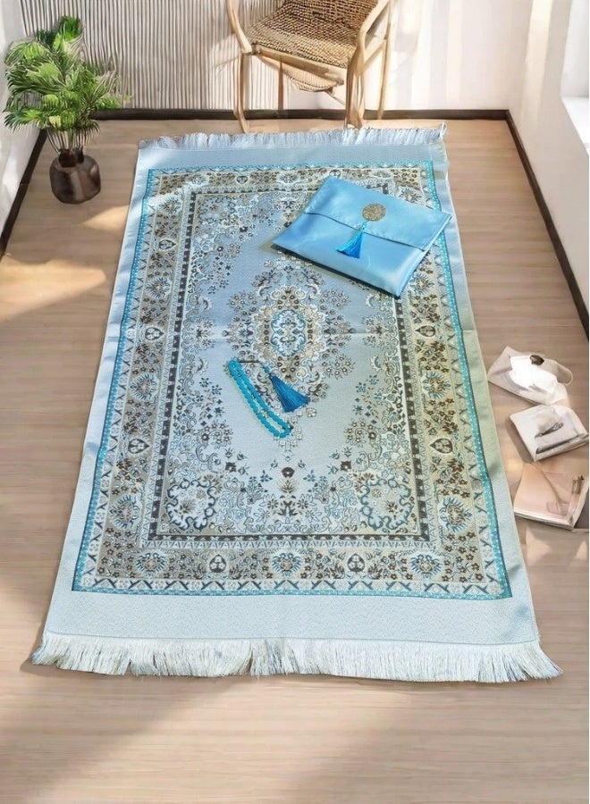 Muslim Prayer Rug and Prayer Beads with Elegant Design | Soft Islamic Prayer Rug | Islamic Gifts Set | Prayer Carpet Matfor Ramadan, Eid & Special Occasions - Image 5
