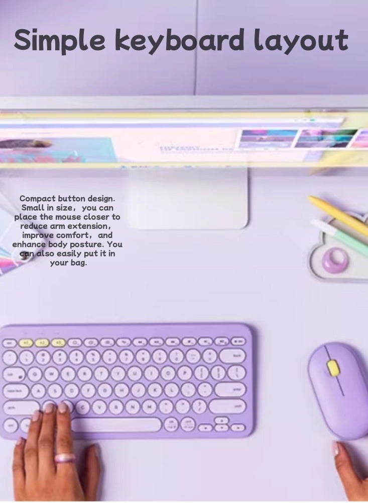 Wireless Bluetooth Keyboard Office Multi Device Lightweight Portable Light Sound Purple - Image 5