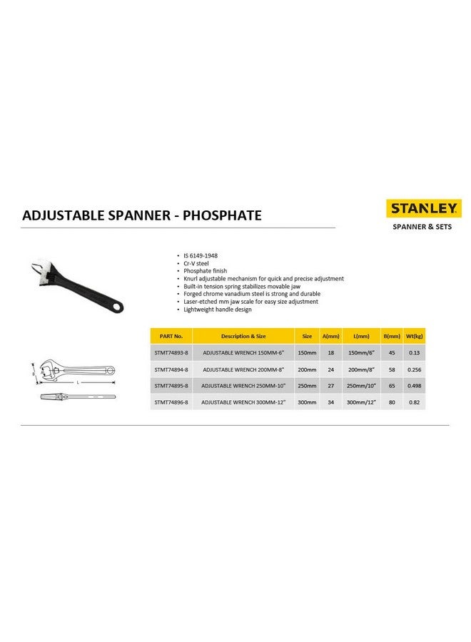 ستانلي مفتاح ربط قابل للتعديل مطلي بالفوسفات من ستانلي STMT74896-8 - 12 بوصة/300 مم - Image 5