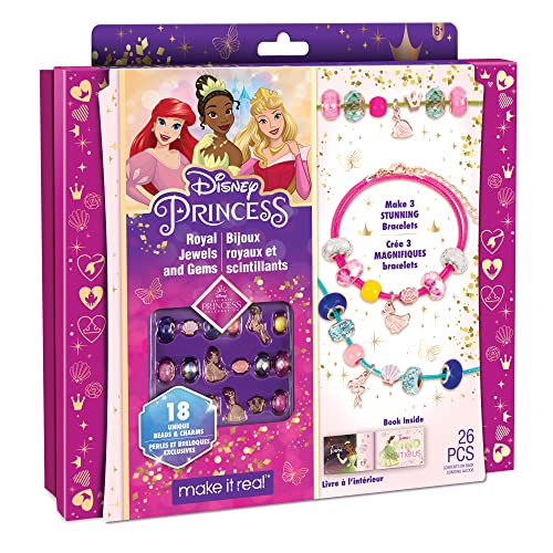 Make It Real Ultimate Princess Royal Jewels and Gems DIY Charm Bracelet Making Kit with Disney Princess Charms Arts Crafts Bead Kit for Girls Teens Makes 3 Bracelets Ages 8 - Image 1
