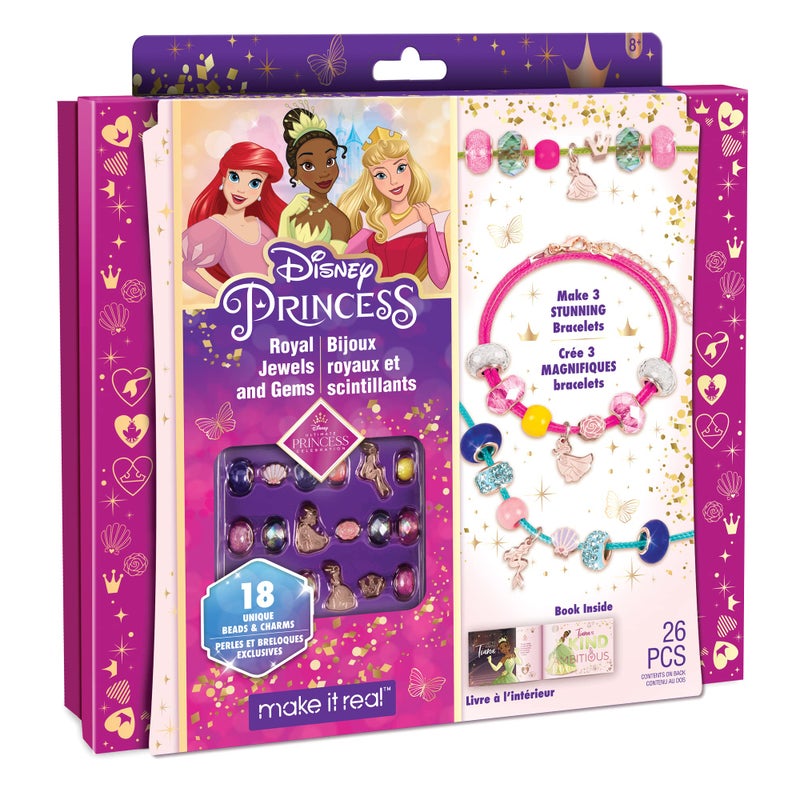 Make It Real Ultimate Princess Royal Jewels and Gems DIY Charm Bracelet Making Kit with Disney Princess Charms Arts Crafts Bead Kit for Girls Teens Makes 3 Bracelets Ages 8 - Image 3