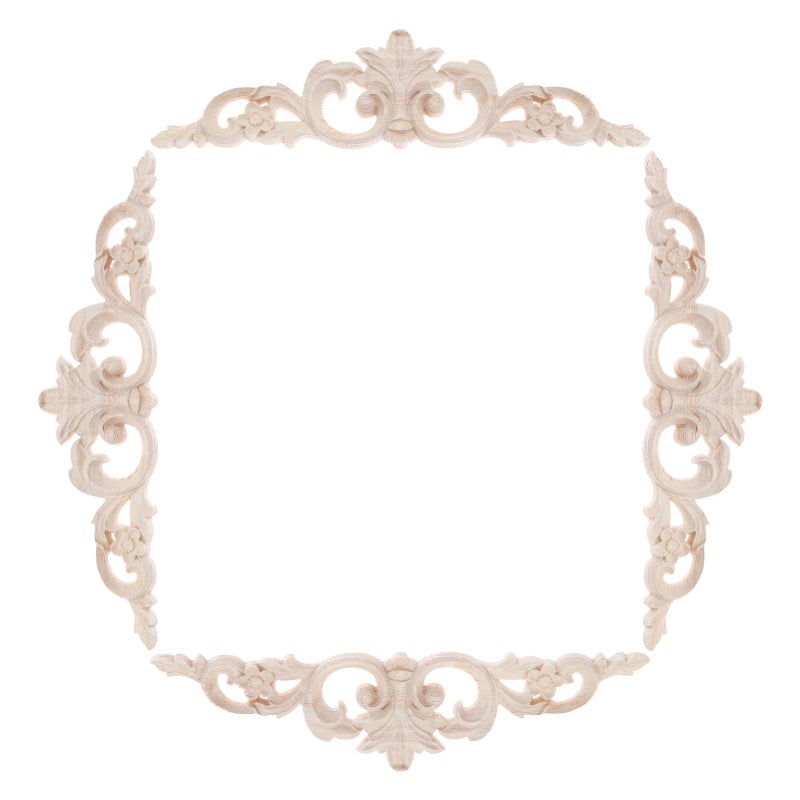 MUXSAM Carved Wood Appliques Onlays  Long Wooden Decals Trim Molding Rosette Inlays for Door Wall Mantel Cabinet Door Dresser Closet Mirror Decoration Furniture Transfer(4-Pack  20x5cm/7.9"" x2) - Image 1
