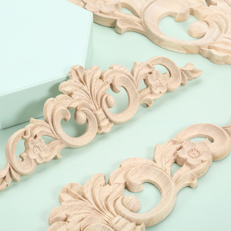 MUXSAM Carved Wood Appliques Onlays  Long Wooden Decals Trim Molding Rosette Inlays for Door Wall Mantel Cabinet Door Dresser Closet Mirror Decoration Furniture Transfer(4-Pack  20x5cm/7.9"" x2) - Image 3