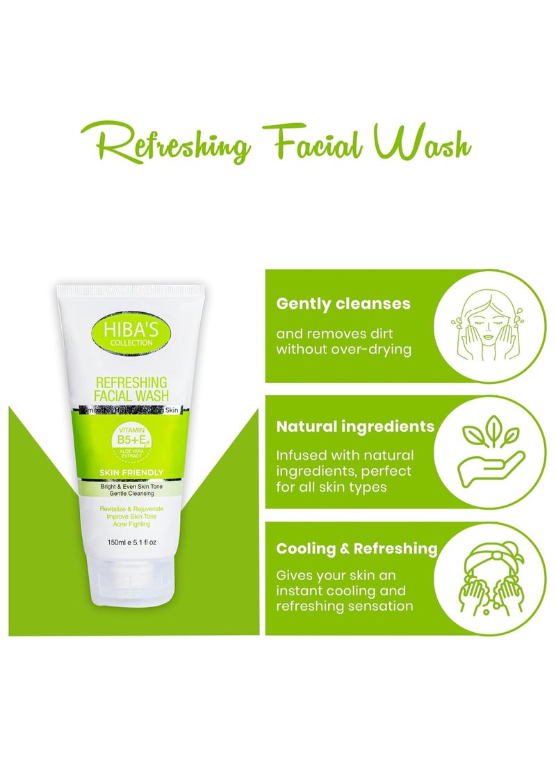 هيبا'ز كوليكشن غسول منعش للوجه، بشرة ناعمة وصحية المظهر مع فيتامين B5+E، خلاصة الصبار، لطيف على البشرة، مشرق وموحد للون البشرة، تنظيف لطيف 150 مل 5.1 أونصة سائلة - Image 2