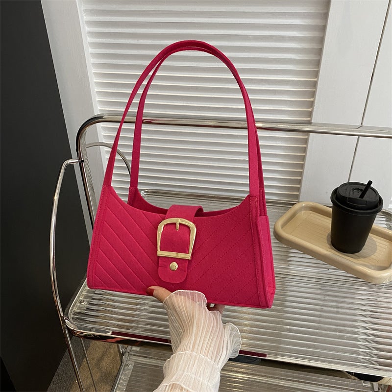 Ins Niche Texture Underarm Bag Women'S Bag 2023 Solid Color Felt Shoulder Bag Casual All-Match Women'S Bag - Image 5