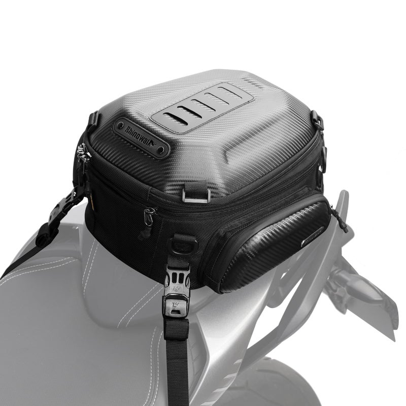 Rhinowalk Motorcycle Tail Bag Expandable Hard Shell Motorcycle Travel Luggage 12L18L Waterproof All WeatherTrunkRack Bag with Sissy Bar Straps Carbon Black - Image 2