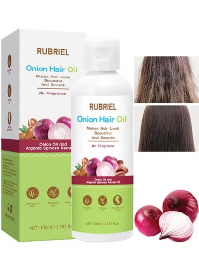 RUBRIEL Onion Hair Oil, Onion Scalp Serum For Healthy Hair Growth, Smooth Strong And Frizz-Free Hair Solution, Hair Fall & Breakage Control Formula, 100ml - Image 1
