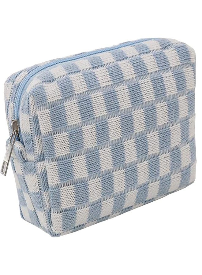 Grid Makeup Organizer Bag Checkered Cosmetic Pouch Pencil Case Travel Toiletry Bag Brush Storage Bag Knit Makeup Bag - Image 1