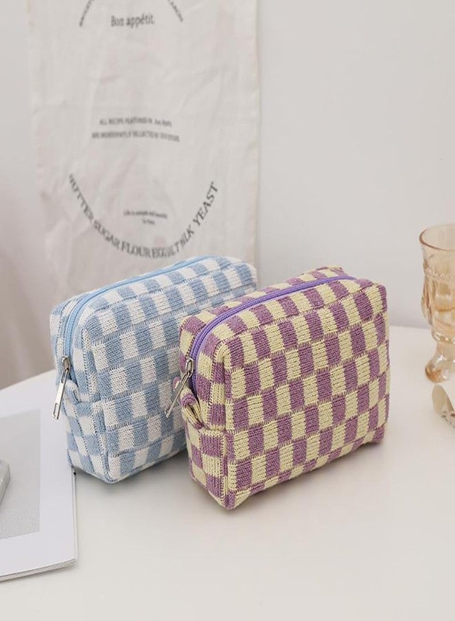 Grid Makeup Organizer Bag Checkered Cosmetic Pouch Pencil Case Travel Toiletry Bag Brush Storage Bag Knit Makeup Bag - Image 5