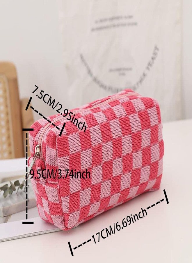 Grid Makeup Organizer Bag Checkered Cosmetic Pouch Pencil Case Travel Toiletry Bag Brush Storage Bag Knit Makeup Bag - Image 2