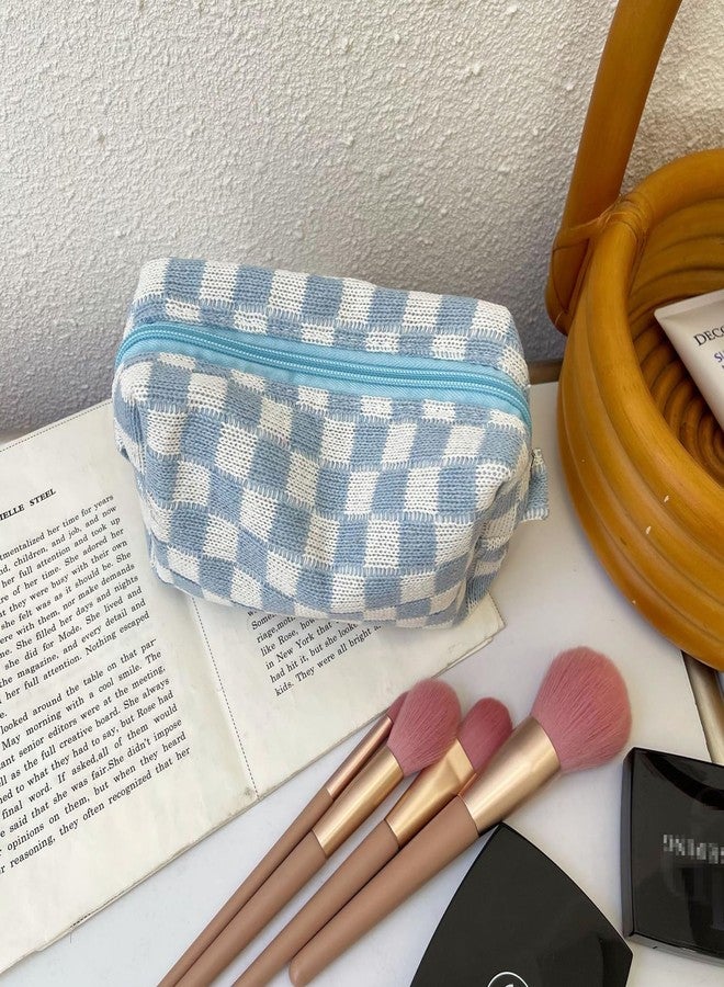 Grid Makeup Organizer Bag Checkered Cosmetic Pouch Pencil Case Travel Toiletry Bag Brush Storage Bag Knit Makeup Bag - Image 3