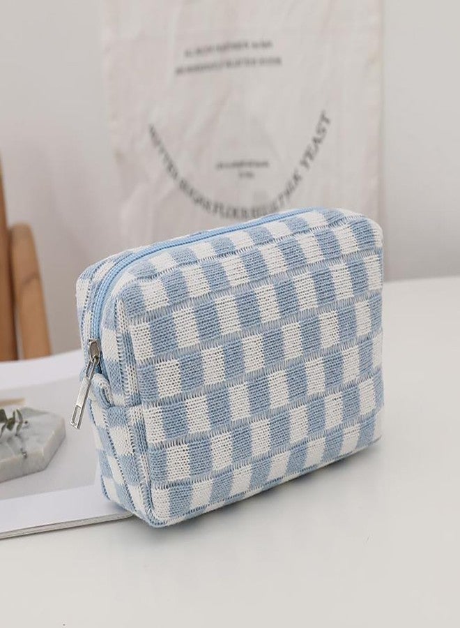 Grid Makeup Organizer Bag Checkered Cosmetic Pouch Pencil Case Travel Toiletry Bag Brush Storage Bag Knit Makeup Bag - Image 4