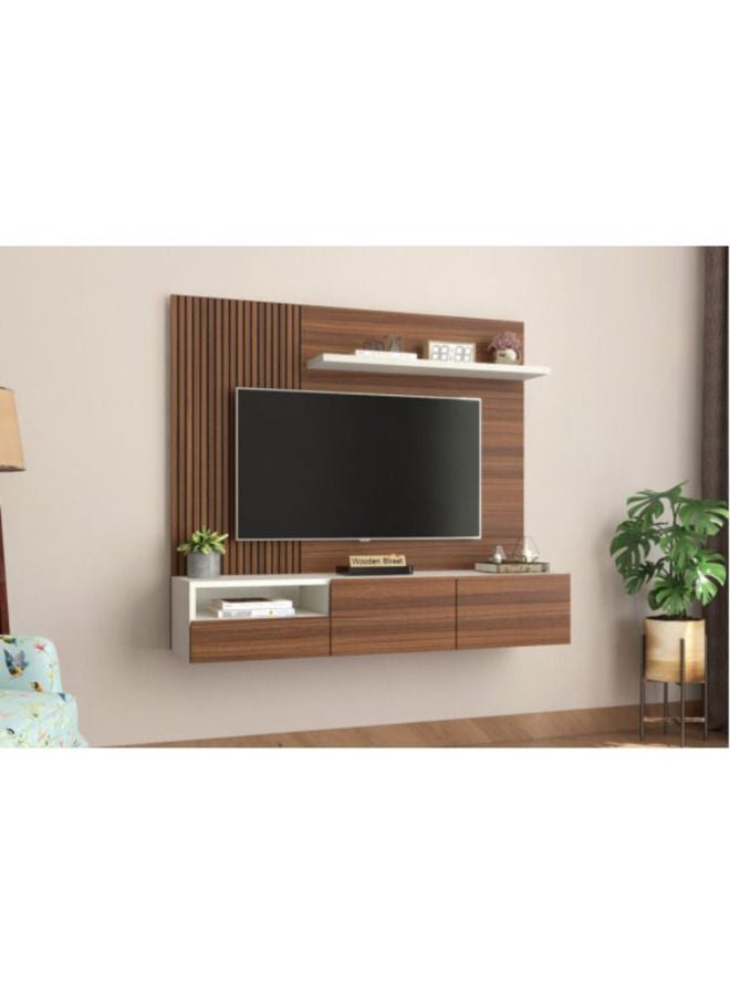 وحدة تلفزيون SM.A14 - مثبتة على الحائط باللونين الأبيض والبني - 120*30*120 سم - Image 1