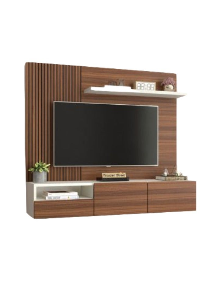 وحدة تلفزيون SM.A14 - مثبتة على الحائط باللونين الأبيض والبني - 120*30*120 سم - Image 2