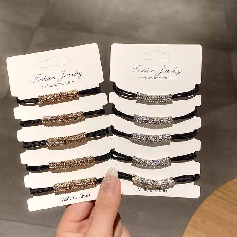 Loquat Super Shiny Rhinestone Hair Ties for Women Elegant Ponytail Holder High Elasticity Hair Bands Korean Style Fresh Sweet Headwear 17# Champagne silver 10-no card