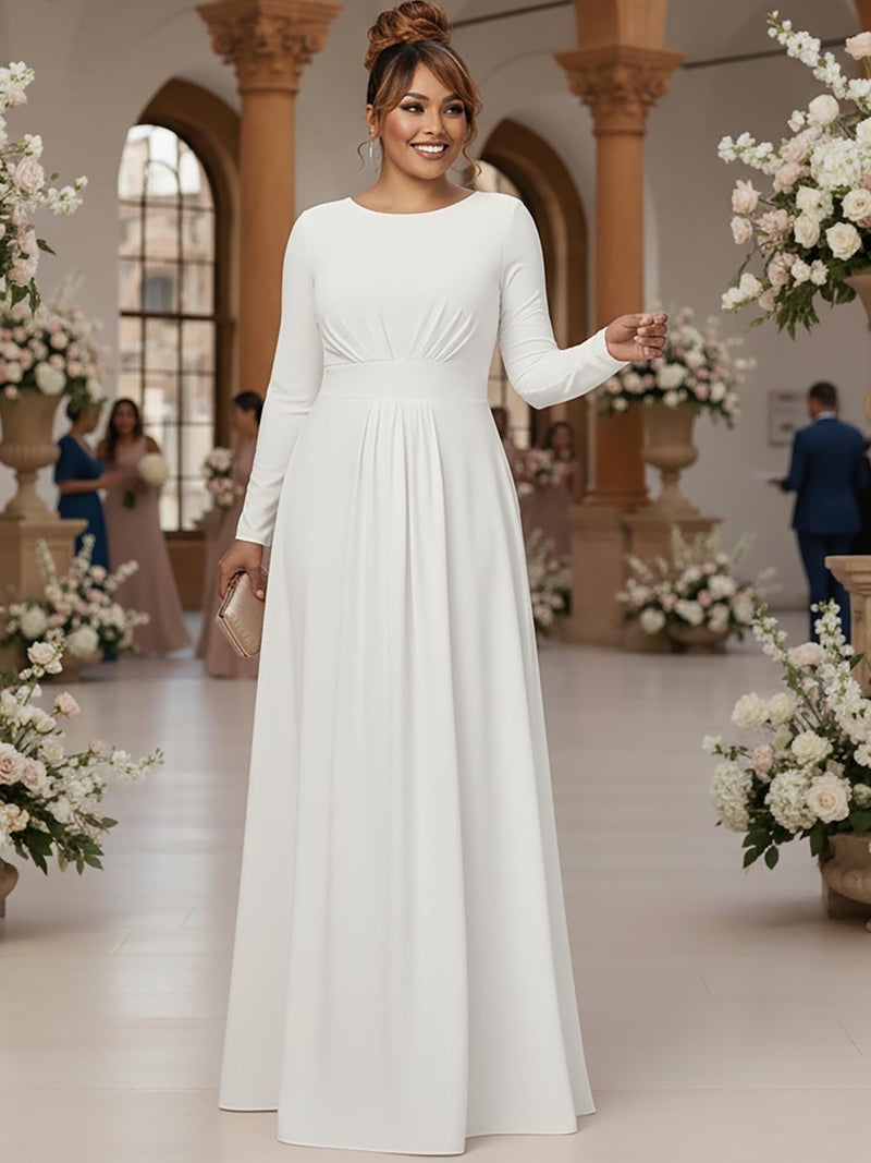 KOH KOH Womens Long Full Sleeve Sleeves Flowy Empire Waist Fall Winter Modest Formal Floor Length Abaya Muslim Gown Gowns Soft Jersey Maxi Dress Dresses, Ivory White M 8-10 - Image 5