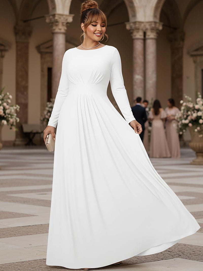 KOH KOH Womens Long Full Sleeve Sleeves Flowy Empire Waist Fall Winter Modest Formal Floor Length Abaya Muslim Gown Gowns Soft Jersey Maxi Dress Dresses, Ivory White M 8-10 - Image 2
