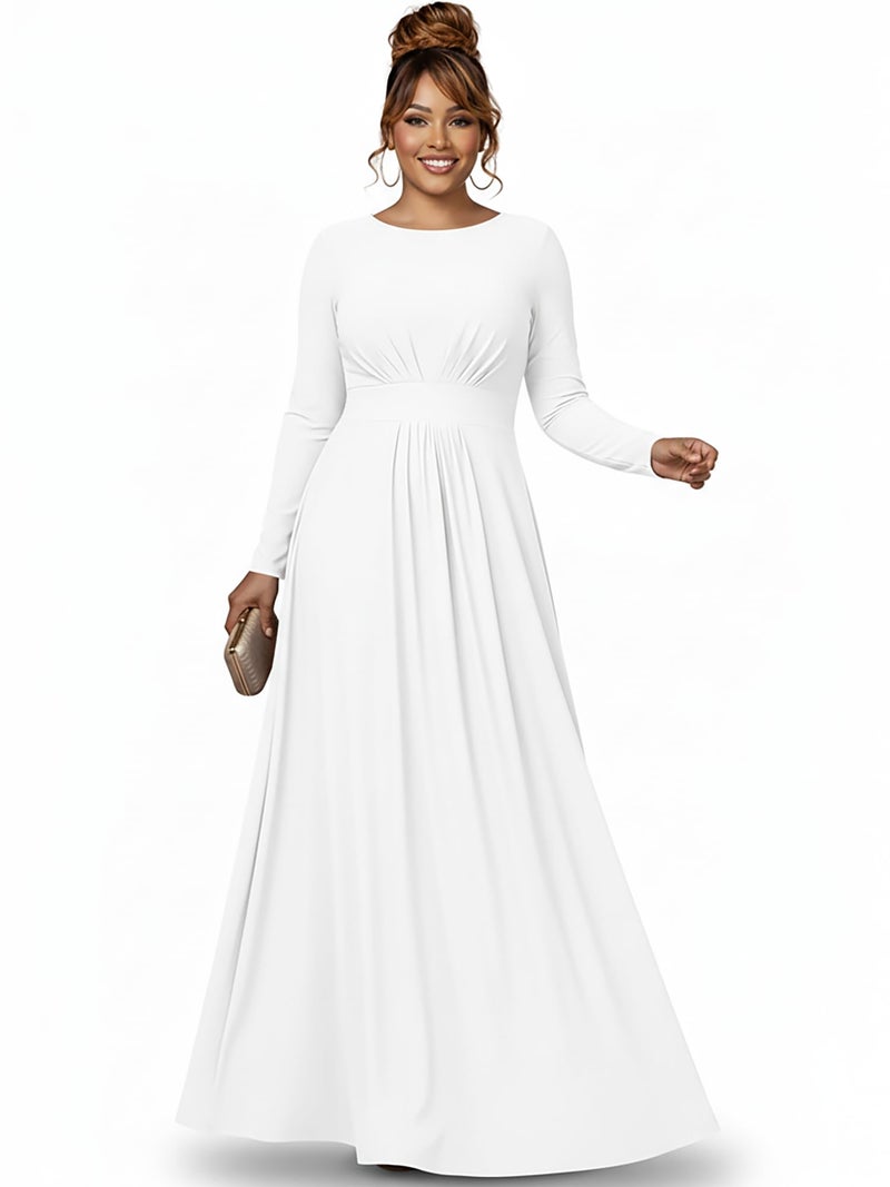 KOH KOH Womens Long Full Sleeve Sleeves Flowy Empire Waist Fall Winter Modest Formal Floor Length Abaya Muslim Gown Gowns Soft Jersey Maxi Dress Dresses, Ivory White M 8-10 - Image 1