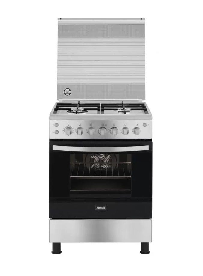 Zanussi Cool Cast Cooker, 4 Burners, 60*60, Cast Iron Holders, Fan, Full Safety, Stainless Steel, ZCG61296XA