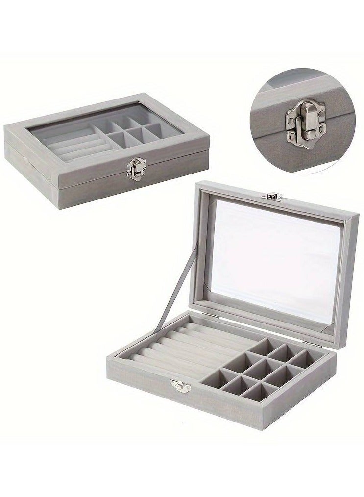 Multi-Grid Jewelry Clear Cover Accessory Organizer - Grey - Image 1