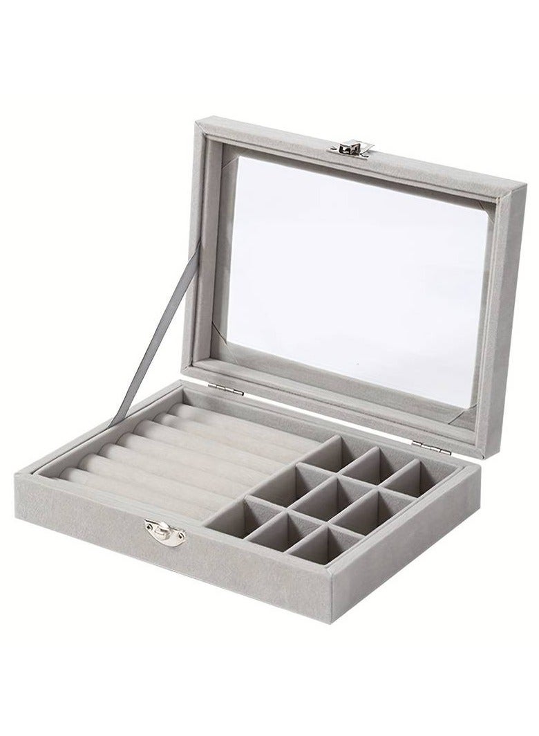 Multi-Grid Jewelry Clear Cover Accessory Organizer - Grey - Image 3