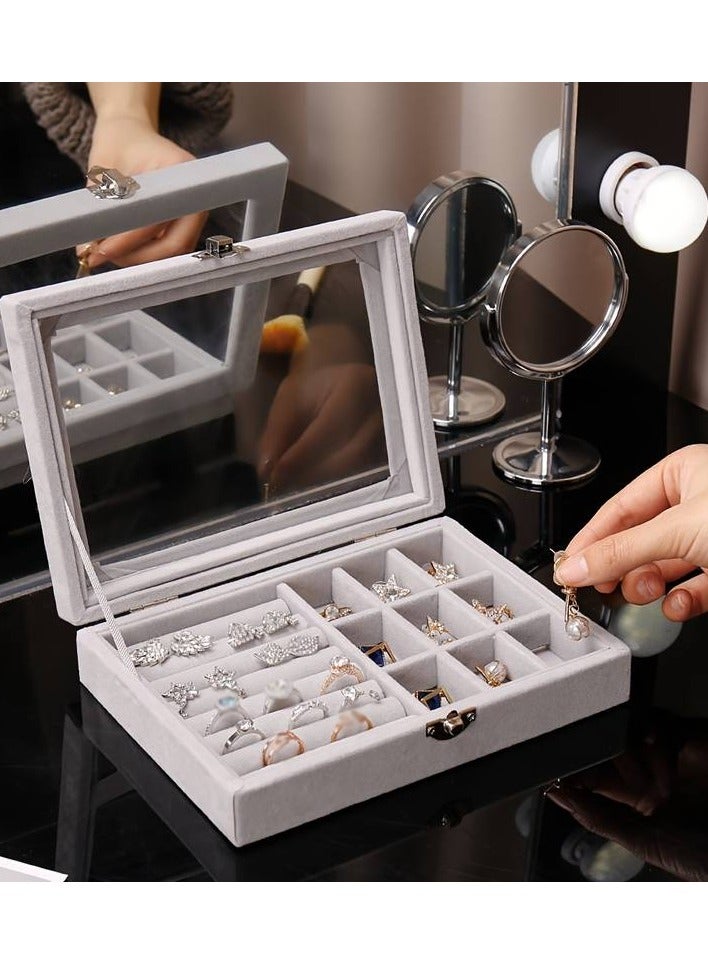 Multi-Grid Jewelry Clear Cover Accessory Organizer - Grey - Image 5
