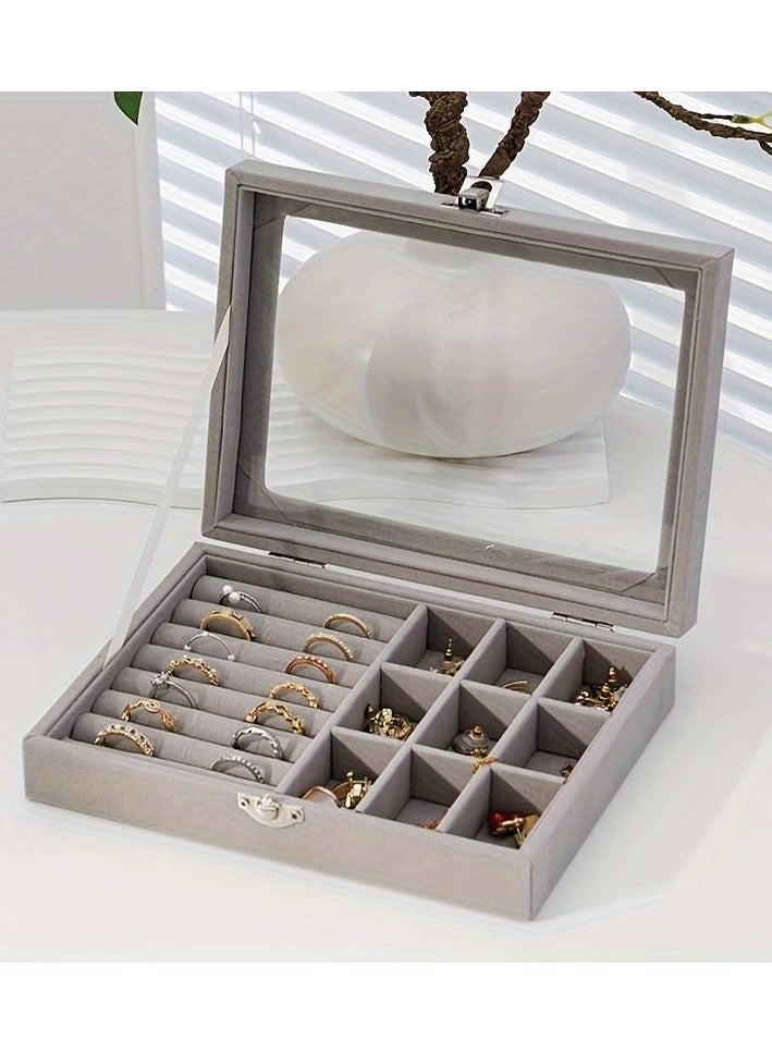 Multi-Grid Jewelry Clear Cover Accessory Organizer - Grey - Image 2
