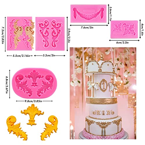 Rainmae 7 Pcs Baroque Fondant Silicone Molds, Relief Flower Lace Chocolate Mould, Scroll Lace Clay Mold, Filigree Mold 3D Sculpted Decoration, Cupcake Topper, Jewelry, Polymer Clay, Crafting Projects - Image 3