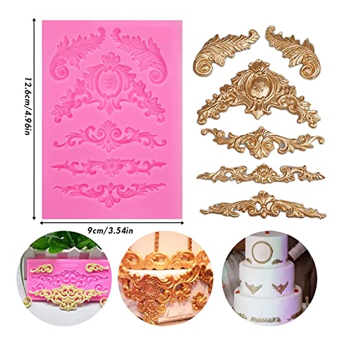 Rainmae 7 Pcs Baroque Fondant Silicone Molds, Relief Flower Lace Chocolate Mould, Scroll Lace Clay Mold, Filigree Mold 3D Sculpted Decoration, Cupcake Topper, Jewelry, Polymer Clay, Crafting Projects - Image 2