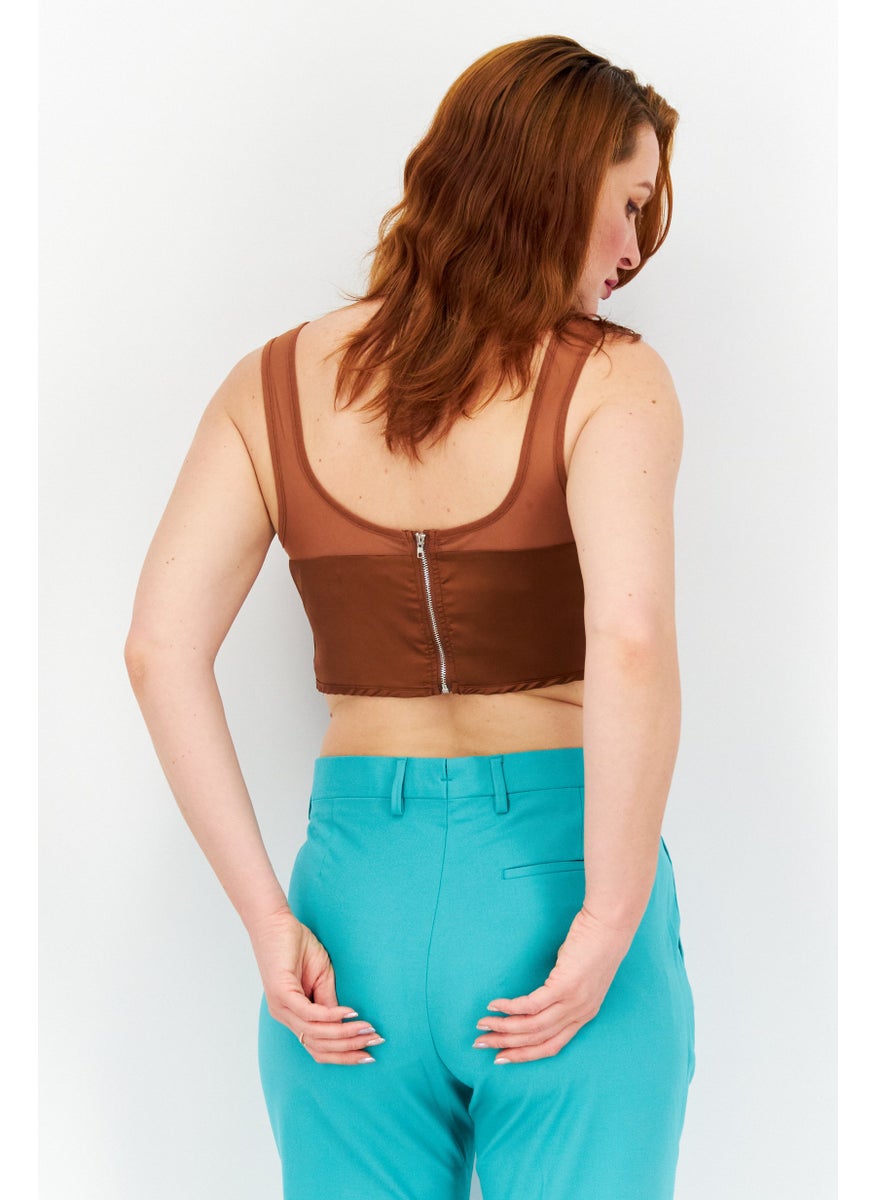 Women Petite Square Neck Sleeveless Mesh Crop Top, Brown - pzsku/Z3A0101D4E8B032AF18FEZ/45/_/1727187771/7412eada-b9f8-4299-a0c8-4a650db99526